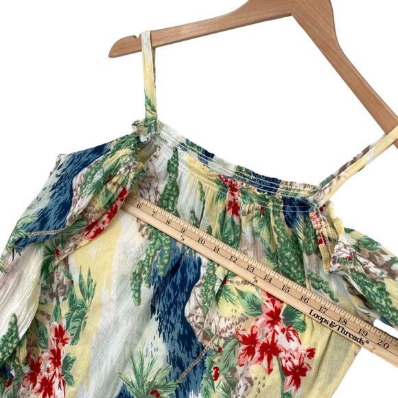 Chaps Blouse Top Womens Large Multi Tropical Print Sheer Off The Shoulder - Picture 9 of 14
